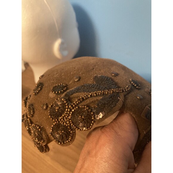 Lilyan Models Merrimac Peachbloom Brown Velour Fascinator Hat Beaded Sequins VTG - Picture 10 of 11
